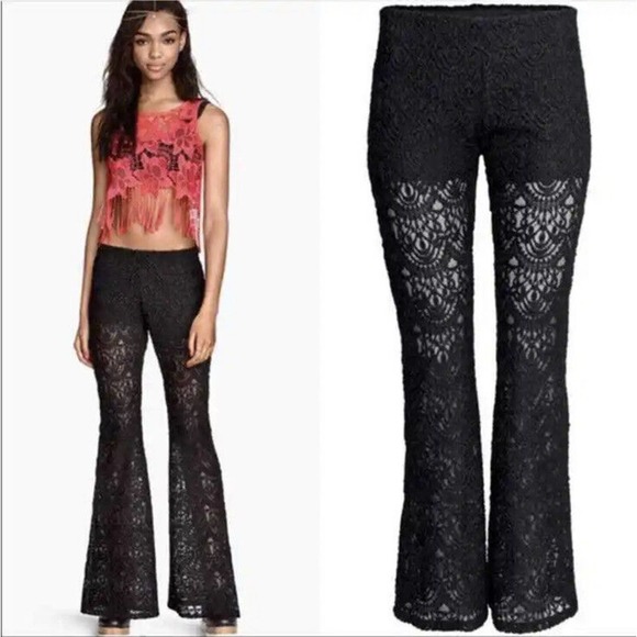 NEW H&M X Coachella Pants Sheer Lace Bellbottom Flare Lounge Pant SIZE SMALL - Picture 1 of 5